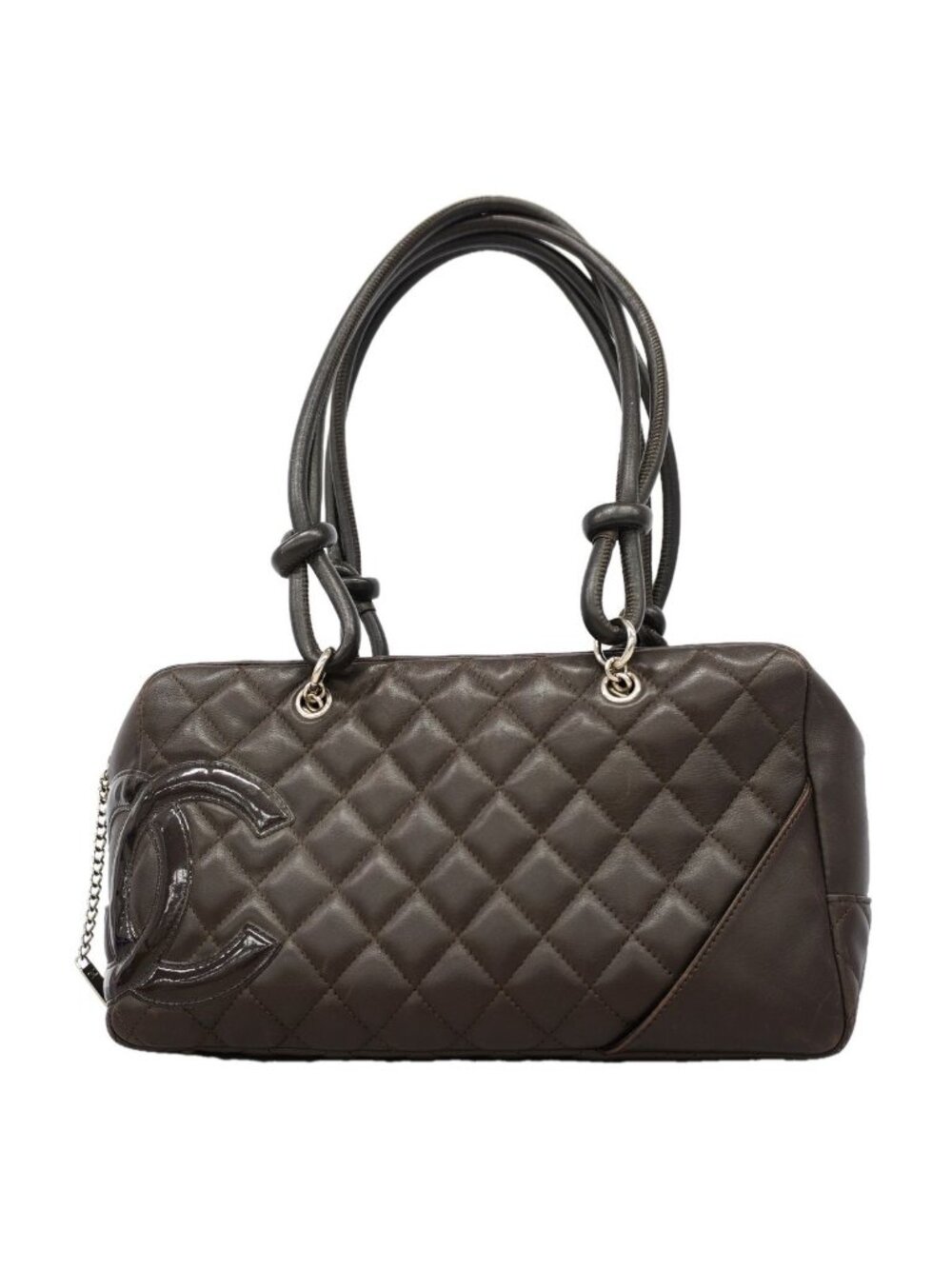 Chanel Shoulder Bag Cambon Lambskin Dark Brown Silver